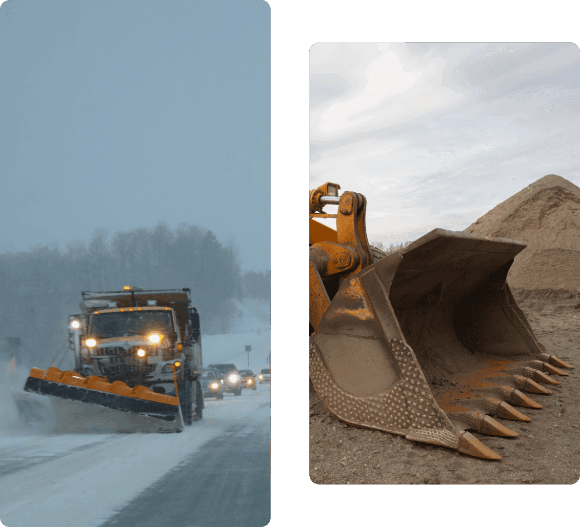 Heavy machinery in snowy and sandy environments